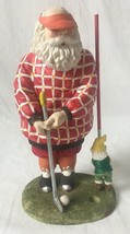 Santa Claus Golf Putter Figurine in Visor with Elf Caddy Resin 7 3/4&quot; Tall - £20.11 GBP
