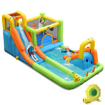 8-in-1 Inflatable Water Slide Bounce House with Splash Pool and 735W Blower - C - £426.37 GBP