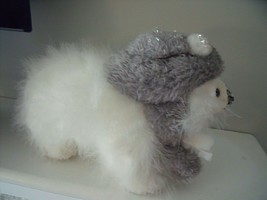 Adorable White Fluffy Feather Polar Bear Gray Hat &amp; Scarf 11&quot; Winter Holiday - £15.56 GBP