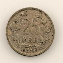 1899 Norway 25 Ore Coin (VF) Very Fine Condition - $71.87
