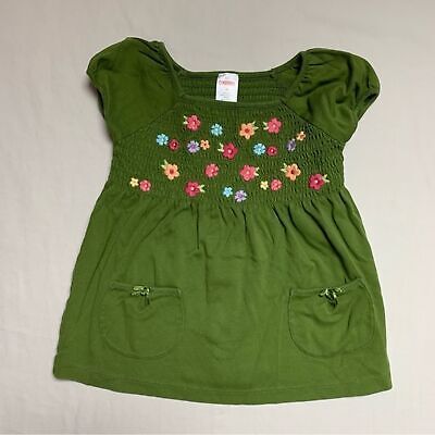 Gymboree Green Floral Embroidered Shirt Girl’s 5T Short Sleeves Christmas  - £8.56 GBP