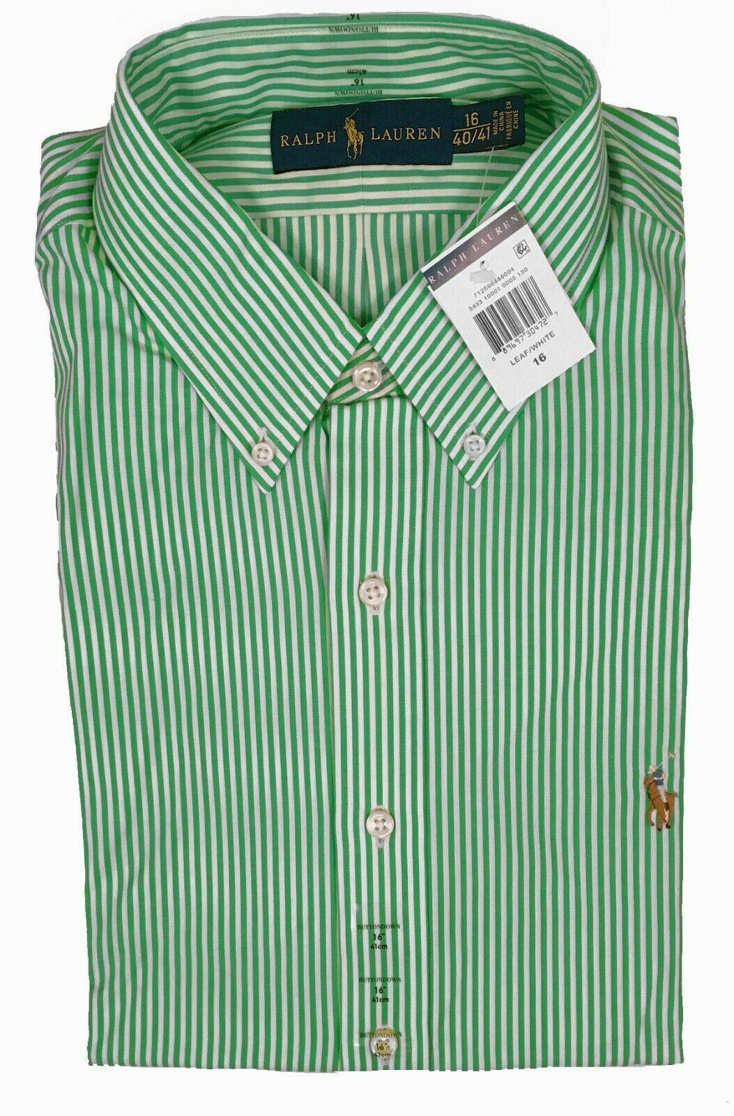 NEW Polo Ralph Lauren Dress Shirt!  Green &amp; White Stripes  US &amp; Euro Sizing - $44.99