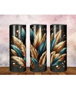 Skinny Tumbler with Straw, 20oz/30oz, Green and Gold Leaves, awd-308 - £28.48 GBP+