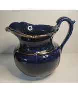Pitcher Ceramic Cobalt Blue Gilded VTG - $30.00