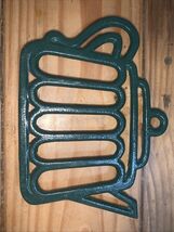 Vintage Green Enamel Coffee Pot Kettle Cast Metal Trivet Wall Decor Heav... - $9.90