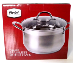 Parini Cookware 7 Quart Stainless Dutch Oven w/ Tempered Glass Lid New i... - $561.23 MXN