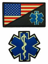 EMT USA Flag Medic EMS Paramedic Patch (2PC Bundle - 3D-PVC Rubber -Glow Dark) - £10.37 GBP