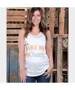 Cross Tank Top White SMALL Quote Shirt TAKE ME TO CHURCH Southern Grace - $24.35 CAD