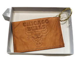 Chicago Bulls Logo Keychain Key Ring Brown Leather Card Case Holder - $18.48