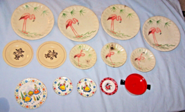 Vintage Lot of 14 Child&#39;s Metal Plates, Pan-Flamingos, Pfaltzgraff, etc. - $9.50