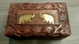 2 Brass Elephants Decorative Wooden Box - £21.29 GBP