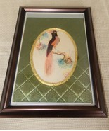 Framed victorian look green quilted greeting card ft. bird w/ real feathers - $15.00