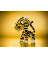 Enameled Gold Tiger Leopard Cat Brooch Pin Red Rhinestone Eye Unusual Vi... - $392.86 MXN