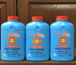 Gold Bond Maximum Strength Foot Powder 4 oz WITH TALC Blue Bottle Lot Of 3 New - £35.08 GBP