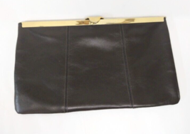 Vintage Etra Genuine Leather Clutch Purse Brown Gold Clasp Closure 1 Com... - $24.18