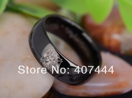 Free Shipping JEWELRY Hot Sales 8MM Black Dome Firefighter Fireman New Ring Tung - £29.27 GBP