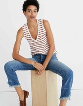 Madewell Theresa V-Neck Stripe Tank Top Red White Shirt 100% Cotton K7952 Small - £13.26 GBP
