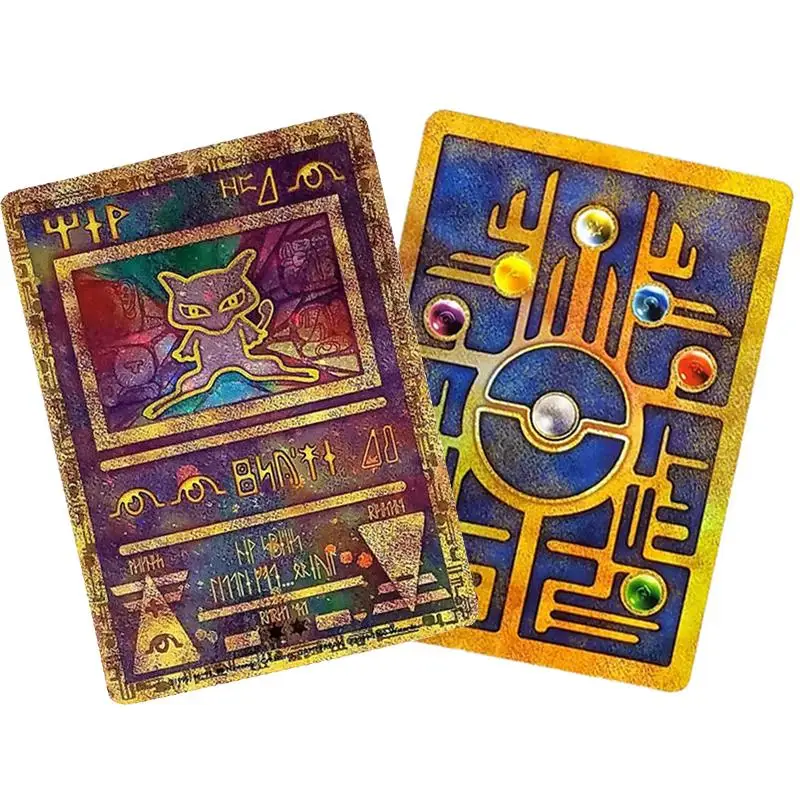 Pokemon Cartoon Anime Pikachu Gold Card Ancient Mewtwo Metal Card Battle Game - $9.27
