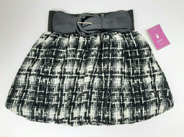 Plum Pudding Bubble Skirt Girls 12 Black Plaid Lined Elastic Waist Woven w/Belt - £15.09 GBP