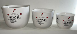 3 Peanuts Ceramic Snoopy &amp; Woodstock White Graduated Planters Plant Pots... - £51.12 GBP