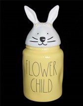 RAE DUNN FLOWER CHILD 13&quot; Yellow Bunny Embossed Daisies Cookie Jar Canis... - £43.95 GBP