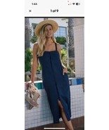 Women's Tavik Tara Sleeveless Button Midi Dress Navy Blue Small Cotton Linen - $12.93