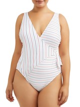 No Boundaries Women&#39;s Juniors Plus One Piece Swimsuit 1X (17) White Stripe NEW - £16.35 GBP