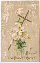 Postcard Embossed Blessed &amp; Peaceful Easter Lilies &amp; Cross - £2.34 GBP