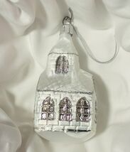 Vintage Czech Republic Christmas ornament glass white church silver glit... - $8.00
