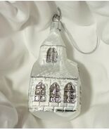 Vintage Czech Republic Christmas ornament glass white church silver glit... - $8.00