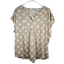 Liz Claiborne Women&#39;s Blouse Size XL Brown White Circles VNeck Short Sleeve - $14.10