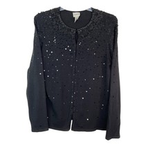 Chicos 1 Sequin Cashmere Clasp Open Cardigan Womens M 8 Silk Long Sleevse Black - £21.24 GBP