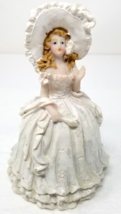 Southern Belle Figurine Hoop Skirt Dress Hand Fan Blonde Hair Resin 1980... - $15.15