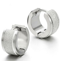 Pair Unisex Stainless Steel Huggie Hinged Hoop Earrings for Men Women, Satin - £30.65 GBP