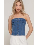 Women&#39;s Button Down Placket Stretch Denim Tube Top - $34.95 CAD