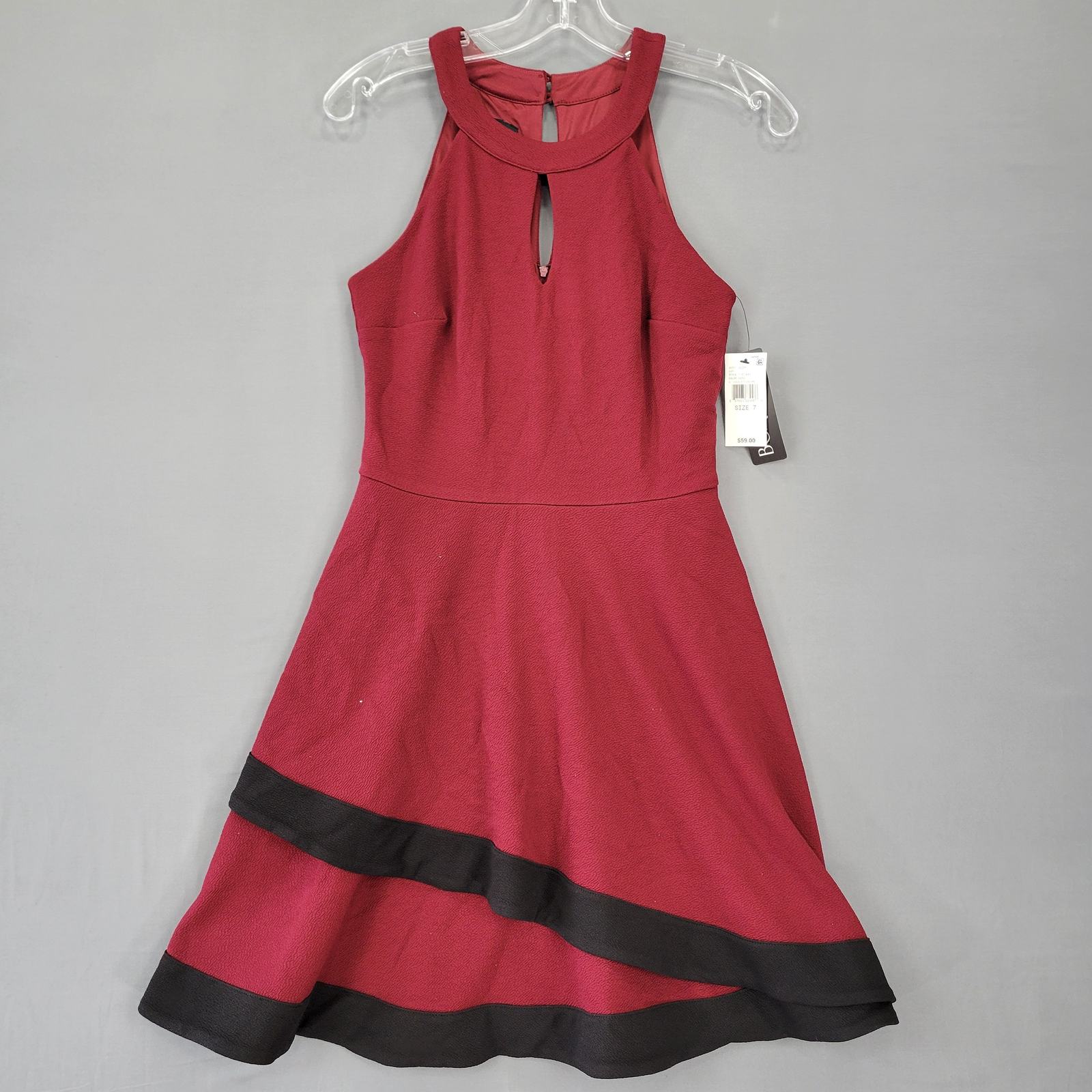 Primary image for BCX Women Dress Size 7 Juniors Red Midi Stretch Preppy A-Line Ruffle Sleeveless
