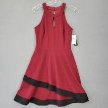 BCX Women Dress Size 7 Juniors Red Midi Stretch Preppy A-Line Ruffle Sleeveless - £24.07 GBP