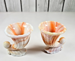 Vintage NYC Vogue Merc Orange Creamsicle Slag Glass Horn of Plenty Set Of 2 - $26.83 CAD