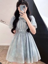 Summer Chiffon  Ruched Sweet Mini Dress Women Korea Tie Dye work Party Dress Fem - £73.21 GBP