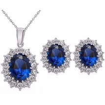 Fashion Blue Crystal Stone Wedding Jewelry Sets For Brides Silver Color Necklace - £18.75 GBP