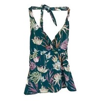 NWOT Womens Size 4 Garnet Hill Green Floral Signature Twist-Front Tankin... - $24.49