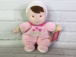 Carters Pink Girl Plush My First Baby Doll Brunette Flowers Rattle Just One Year - £13.68 GBP