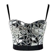 Atoshare Rhinestones Women Sexy Rave Outfit Corset Silver Sequin Glitter Crop To - £24.56 GBP