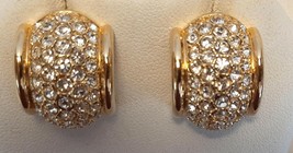 SWAROVSKI Pierced Earrings  Swan Signed Pave Rhinestone Half Hoop Gold Tone Set - £30.02 GBP