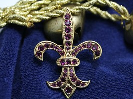 Rhinestone Fleur De Lis  Pin Brooch &amp; Pendant New Orleans Mardi Gras Jewelry - £14.92 GBP