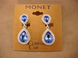 Vintage Statement jewelry - Monet Blue Teardrop Rhinestones earrings - Wedding j - £89.82 GBP