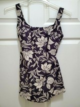 Indigo Bay Women&#39;s 10 One Piece Skirted Bathing Suit Black and Cream Floral - $26.55