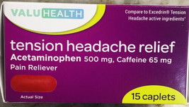 ValuHealth-Tension Headache Relief-Acetaminophen 500mg/Caffeine 65mg:15 ... - £6.13 GBP