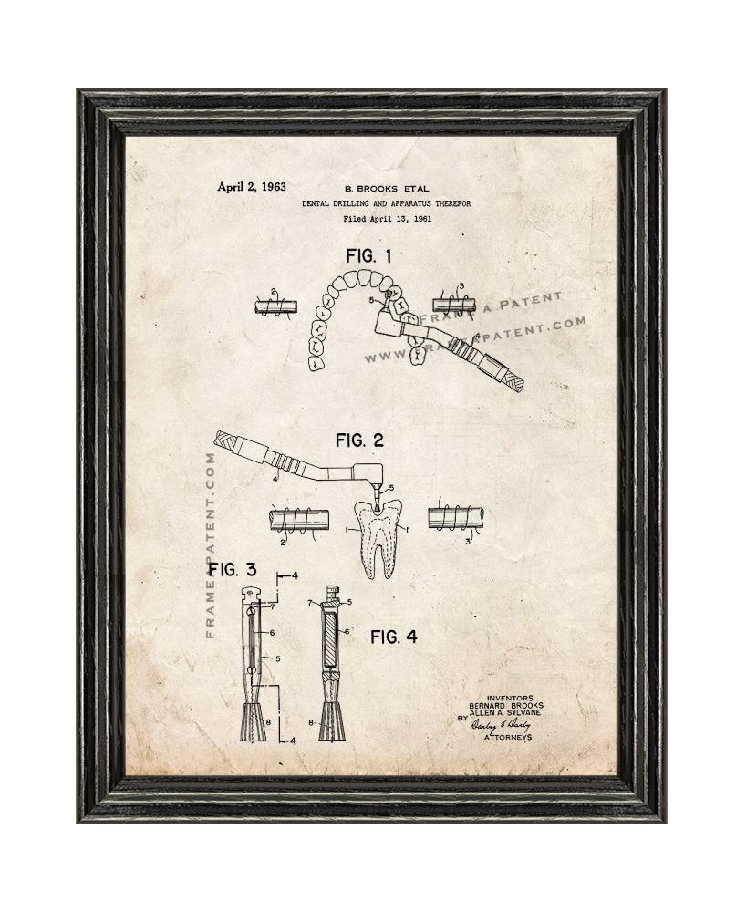 Dental Drill Patent Print Old Look with Black Wood Frame - £20.00 GBP - £88.16 GBP