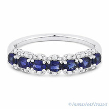 1.19 ct Oval Cut Sapphire &amp; Diamond 18k White Gold Anniversary Ring Wedding Band - £1,591.18 GBP